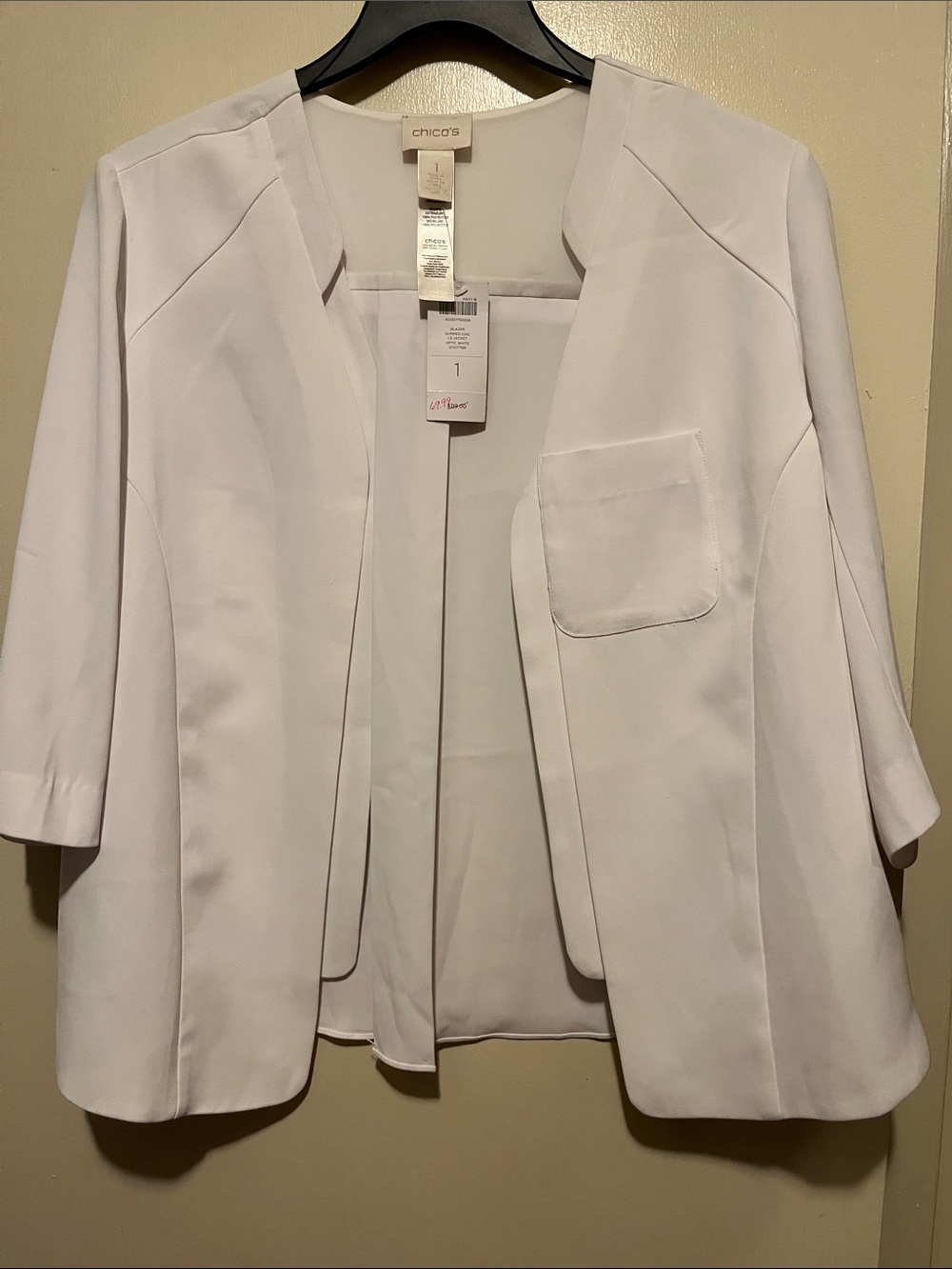 Chico's Light White Open-Front Collarless Blazer(size1-M Chicos size/may fit L